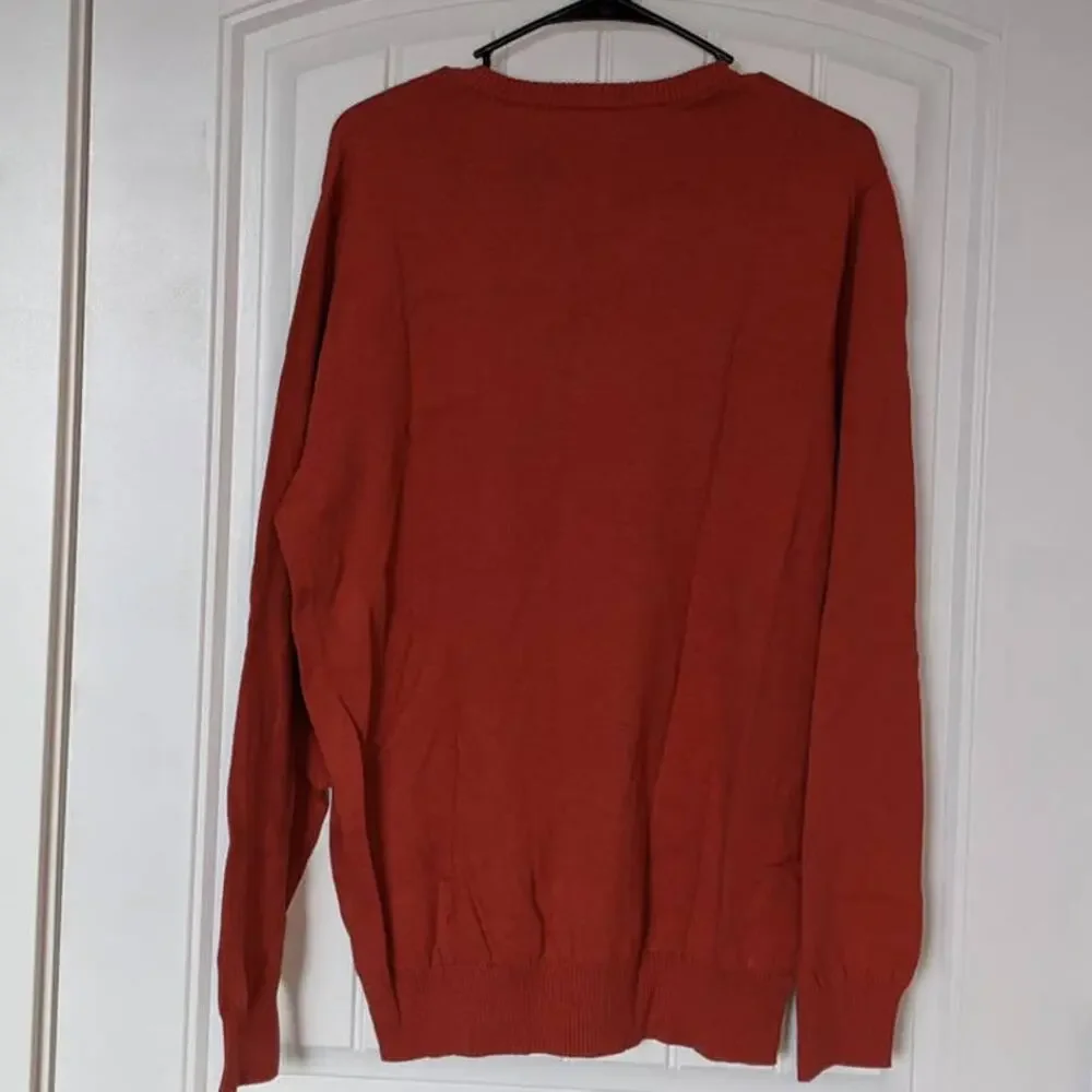 John Ashford V Neck Sweater XL Copper Casual Pullover Long Sleeves Office Ribbed